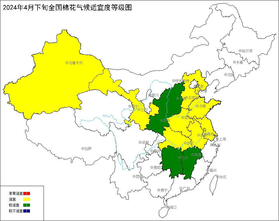2024年4月下旬全国棉花气候适宜度等级图.bmp