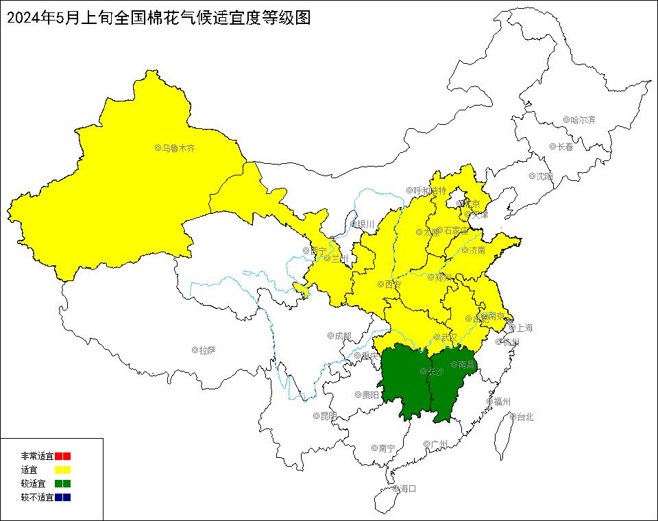 2024年5月上旬全国棉花气候适宜度等级图.bmp